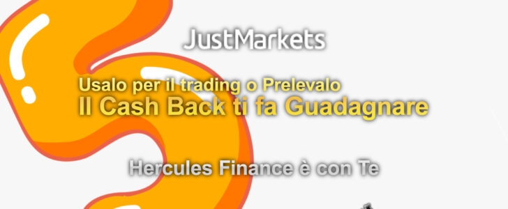 Bonus Cash Back di 5 USD per lotto JustMarkets