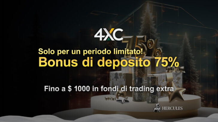 Bonus di primo deposito del 75% di 4XC